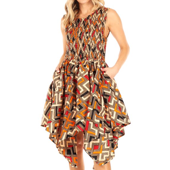 Sakkas Lima Women's Casual African Ankara Sleeveless Cocktail Short Dress Pockets - 27-Multi - One Size Regular