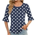 thumbnail image 2 of GERsome Women's Short Sleeve T-Shirts 3/4 Ruffle Sleeve Crew Neck Loose Fit Shirts Polka Dots Summer Casual Tunic Tops, Sizes S-3XL, 2 of 7