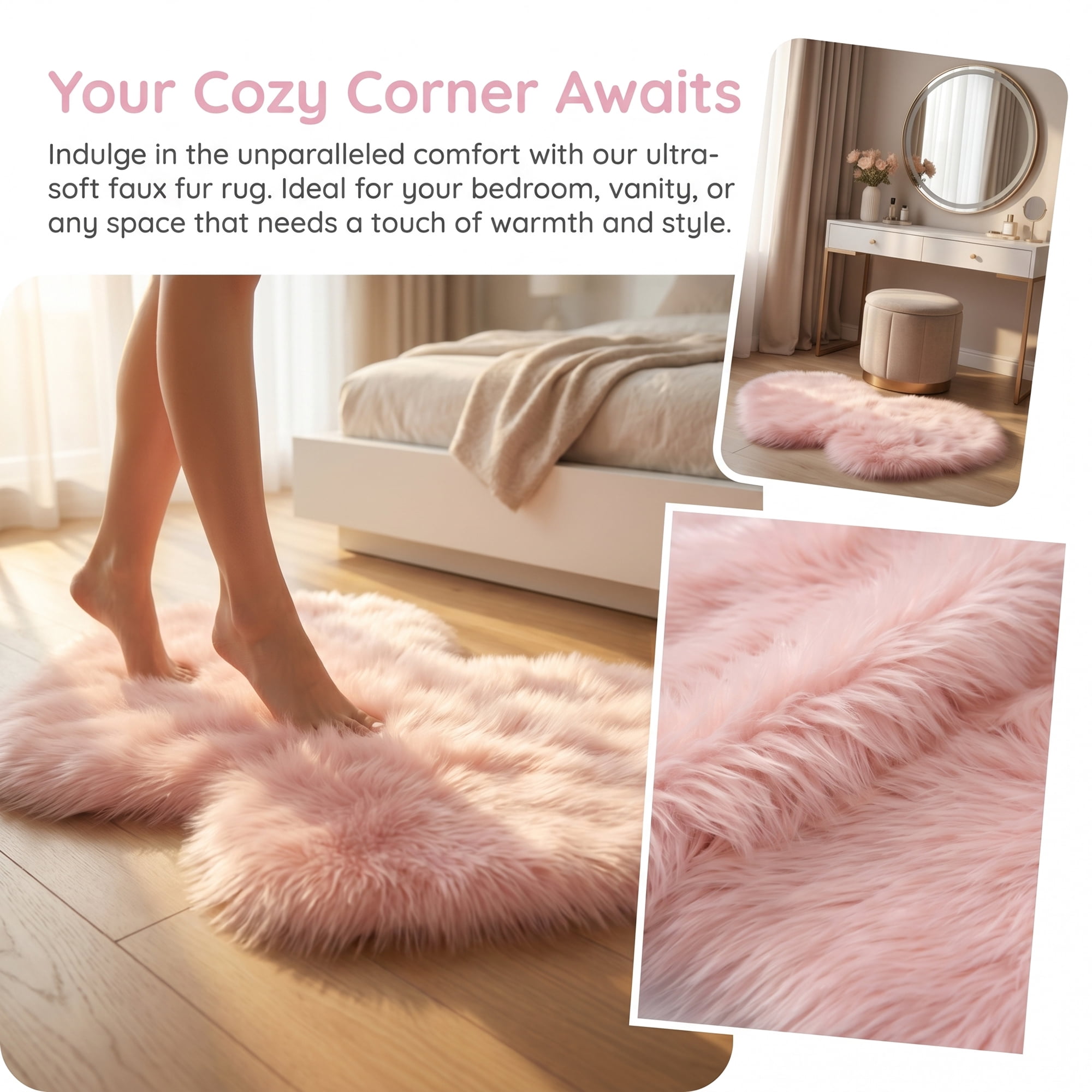 Unique Bargains Soft Fluffy Non Slip Narrow Fuzzy Shaggy Area Rug 28" x 14" Light Pink
