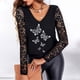 thumbnail image 2 of Moda mujer cuello en V ahueca hacia fuera encaje manga larga camiseta otoño blusa Tops Fridja  hkj2382, 2 of 8