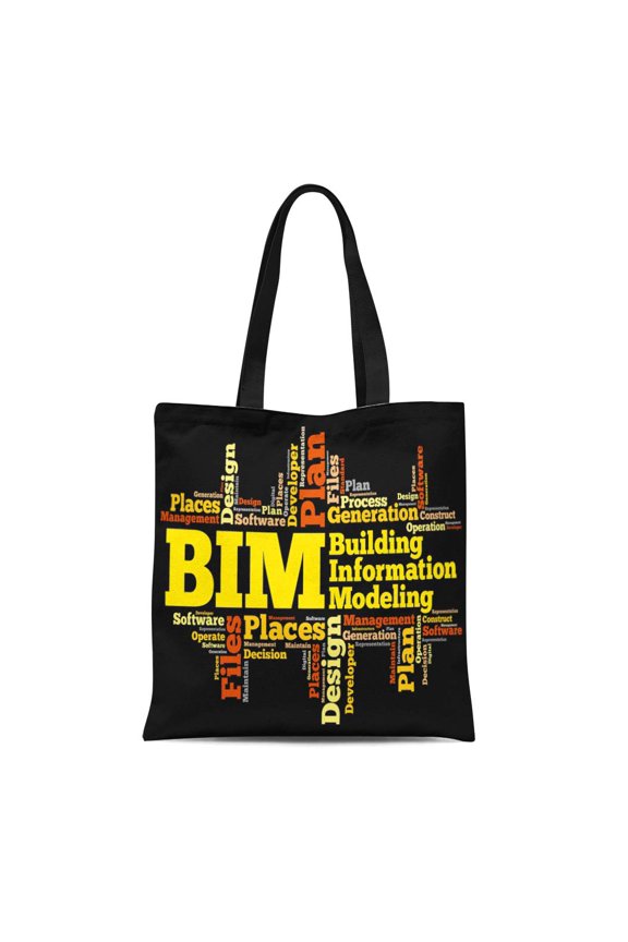 Canvas Tote Bag Model Bim Building Information Modeling Word Cloud Abbreviations Acronym Reusable Shoulder Grocery Shopping Bags Handbag