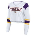 thumbnail image 2 of Women's Fanatics White LSU Tigers Training Camp Cropped Long Sleeve V-Neck Fashion Top, 2 of 3