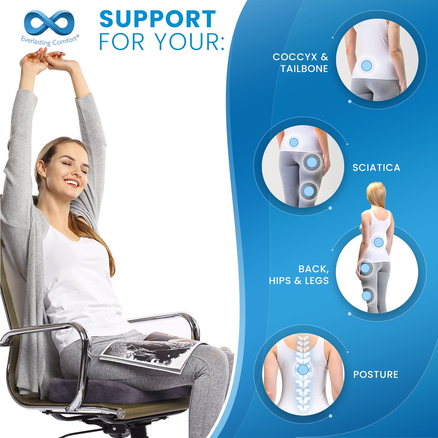 Seat Cushion - Memory Foam Coccyx for Office Chair – Everlasting