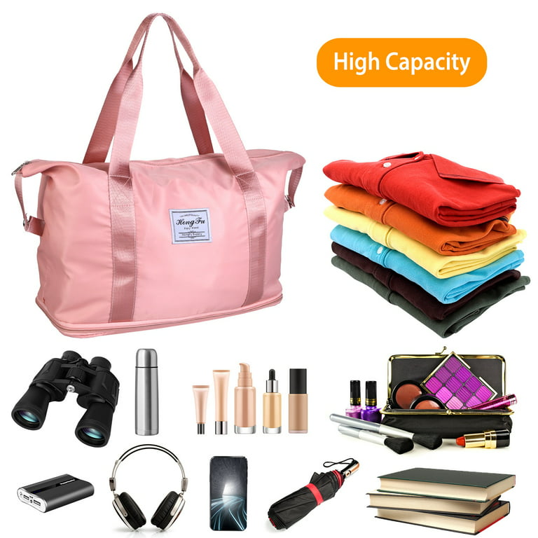Laromni Gym Luggage Bag Shoulder Travel Duffle Bag with Luggage Sleeve Waterproof Expandable Gym Tote Bag with Dry Wet Separation,Pink, Adult Unisex