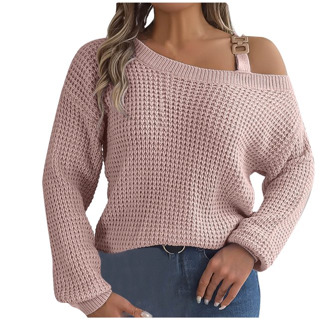 Yuyuzo Knit off Shoulder Sweater for Women Button Long Lantern Sleeve Pullover Solid Color Fall Tops Blouses