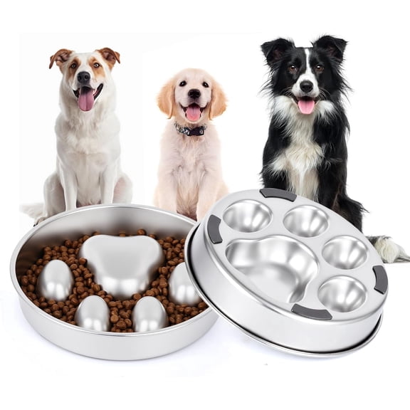 Slow Feeder Dog Bowls，Novery Slow Feeder Dog Bowl - 2 Cups Stainless Steel Dog Slow Feeder Bowl, Metal Non-Slip Lick Plate, Puzzle Maze Dish For Medium Small Sized Breeds