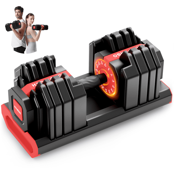 HXD-ERGO 15-in-1 Adjustable Dumbbell with 1-Second Quick Change, 52.5 LBS Free Weight with Anti-Slip Grip & Secure Lock, Space-Saving Home Gym Equipment for Full Body Workouts