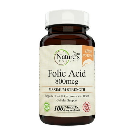 Nature's Potent - Acide folique (High Potency) Complément alimentaire 800 mcg, 100 Comprimés