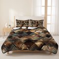 thumbnail image 3 of Queen Quilt Set 90''x96'', Brown Teal Geometric Lightweight Bedspread Coverlet Set with 2 Pillow Shams, Retro Modern Plaid Abstract Art Breathable All Season Quilt Bedding for Bedroom/Guest Room, 3 of 9