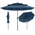 thumbnail image 1 of Gymax Parasol de Patio Solaire de 10 Pi avec 32 Lumières DEL, Toit Ventilé à 3 Niveaux, Inclinaison Réglable, Bleu Marine, 1 of 10