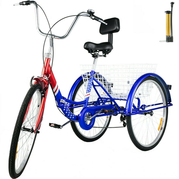 VEVOR Foldable Adult Tricycle 24" Folding Tricycle 7Speed 3 Wheel