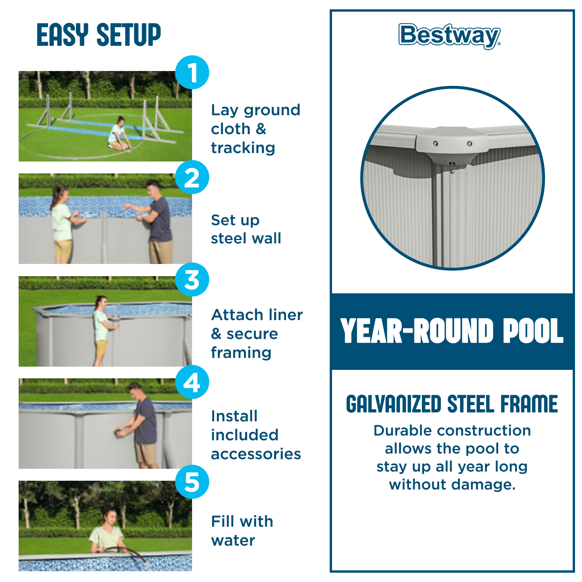 Bestway Hydrium 20'x12'x48" Steel Side Wall Above Ground Pool w/ Sand Pump & Accessories