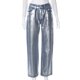 thumbnail image 1 of Pantalones vaqueros rectos casuales ajustados con bolsillos con cremallera y color bronce de color sólido de otoño para mujer de Europa y América, 1 of 6