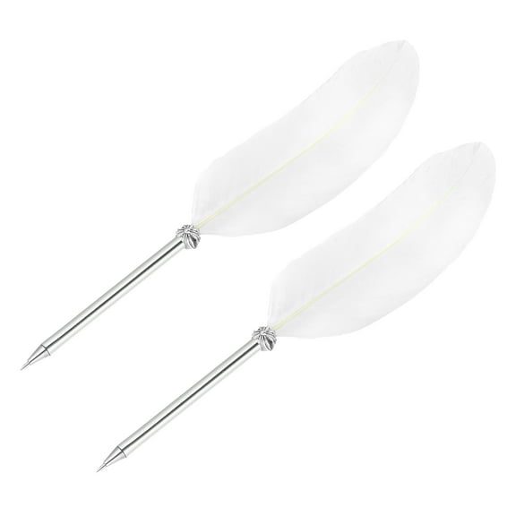 Uxcell 21cm/8" Feather Ballpoint Pen, 2Pcs Ink Vintage Quill Pen Refined, White