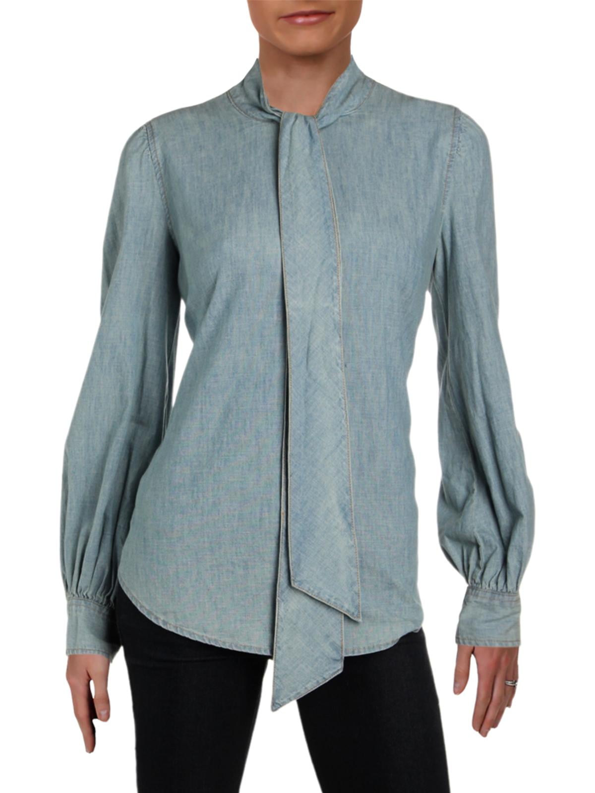 ralph lauren tie neck denim shirt
