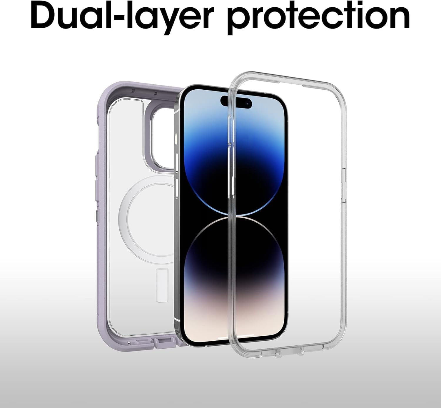 OtterBox iPhone 14 Pro Max (Only) - Defender Series XT Clear Case - Lavender Sky (Purple/Clear) - Screenless - Rugged - Snaps to MagSafe - Lanyard Attachment - Non-Retail Packaging