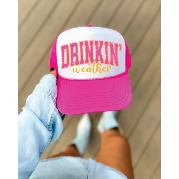 Drinkin' Weather Hot Pink & White Unisex Foam Trucker Hat