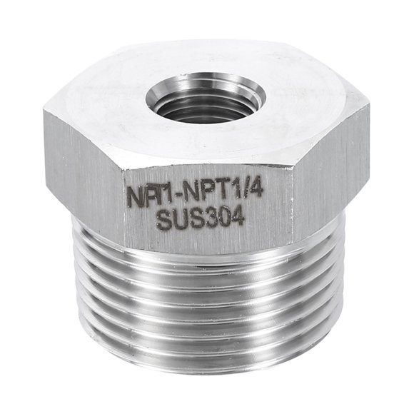 Uxcell 304 Stainless Steel Reducer Bushing 1" NPT Male x 1/4" NPT Female Hex Bushings Pipe Fittings Reducing Cast Pipe Adapter for Air Water Oil Gas Tube