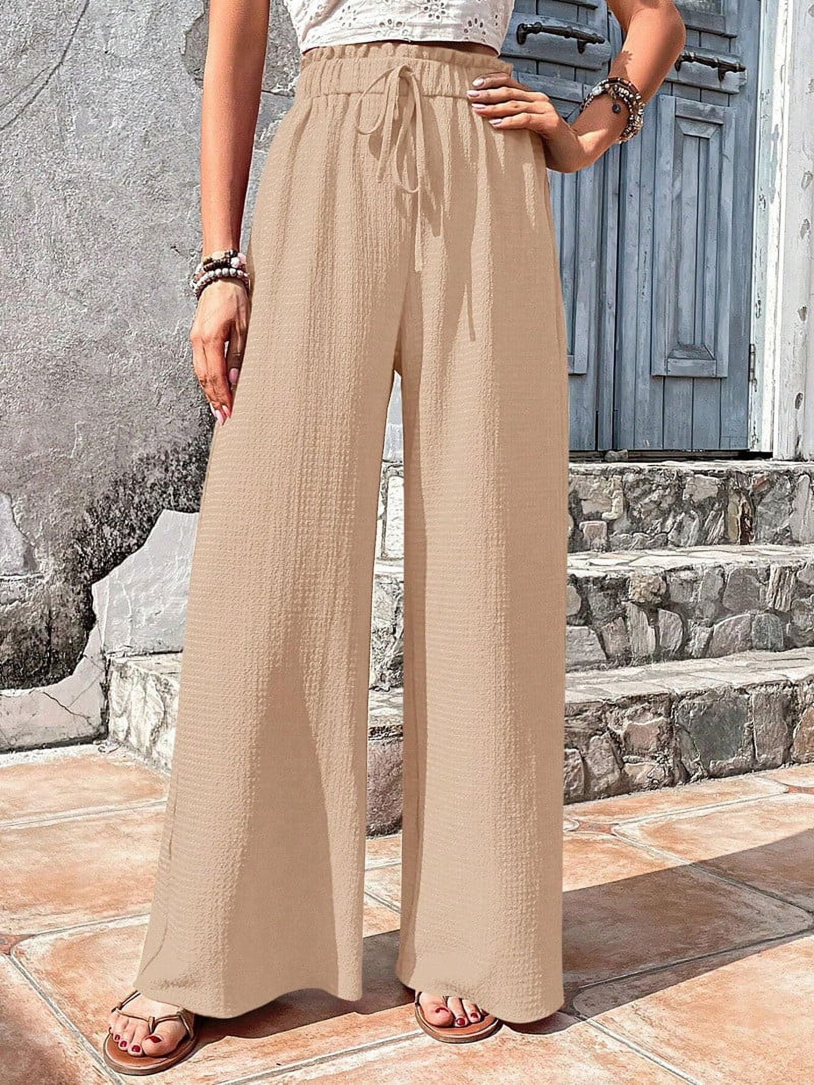 Npasoilc Summer Pants for Women 2024 Textured Drawstring