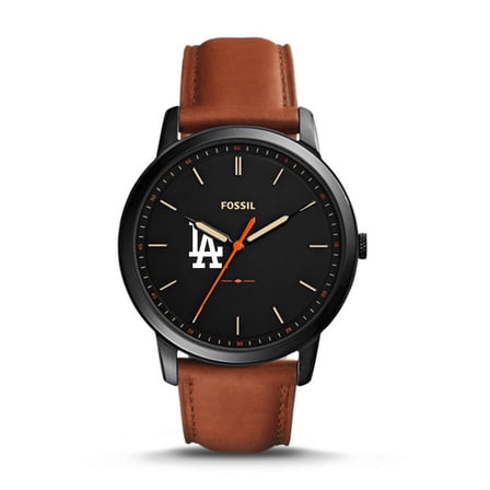 Men's Fossil Brown Los Angeles Dodgers Minimalist Leather Watch