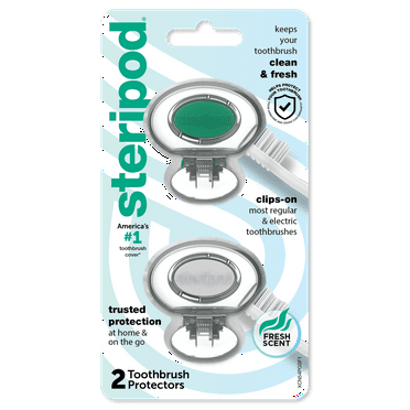 Steripod Clip-On Toothbrush Protector, Keeps Toothbrush Fresh and Clean, Fits Most Manual and Electric Toothbrushes (Colors May Vary), 2 Count