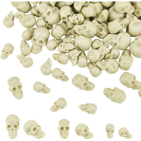 140 Pcs 3 Sizes Mini Plastic Skull Heads Halloween Skeleton Figurines Miniature Skulls Vase Filler Skull Table Decorations Human Head Bone Decor for Party Crafting