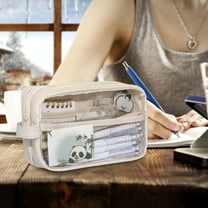 Hovmgk Large Mesh Organizer Bag, Transparent PVC Pouch with Dual Compartments for Stationery & Cosmetics, Office & Travel Organizer, Lightweight & Durable, Red/Blue/Green