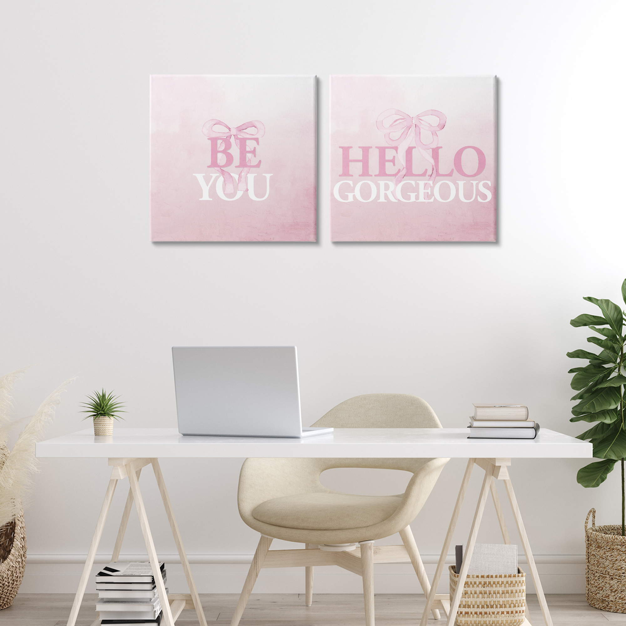 Pink Feminine Empowerments 2 Piece Canvas Wall Art Set, design by Kim Allen