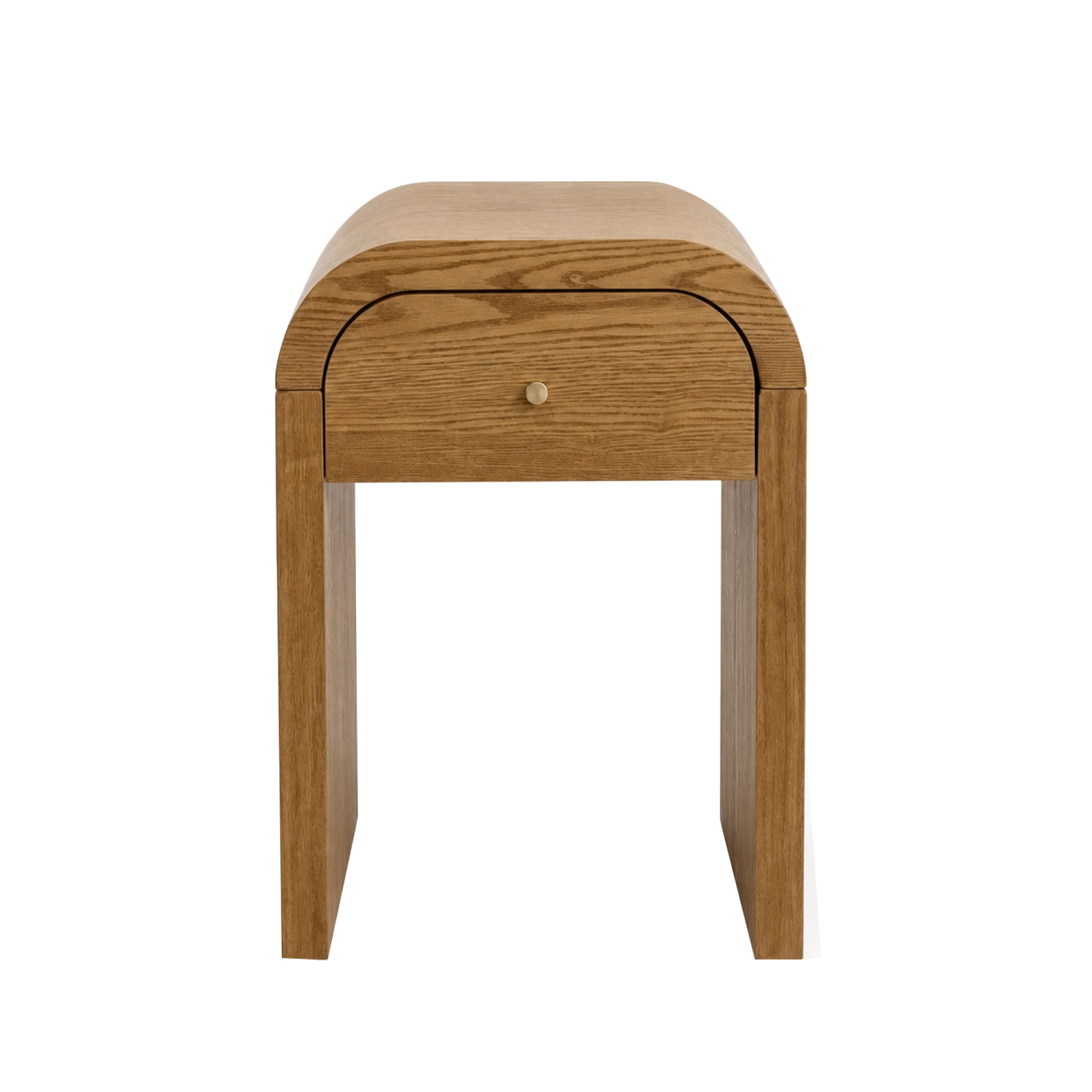 Leumius Curved Side Table with 1 Drawer Nightstand Side End Table with Rounded Edge Tabletop for Bedroom Living Room Walnut