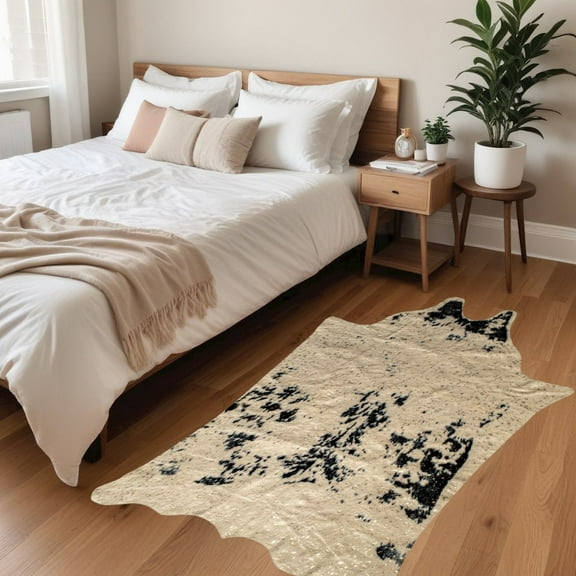 HomeRoots 4'X 5' Off White Black And Gold Faux Cowhide Non Skid Area Rug