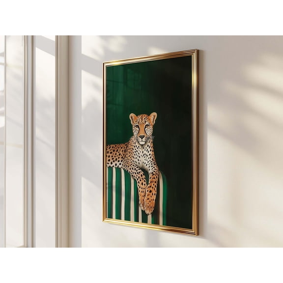 Luxury Leopard Green Glam Jungle Cat Wall Art, Unframed Paper Print Size 8x12