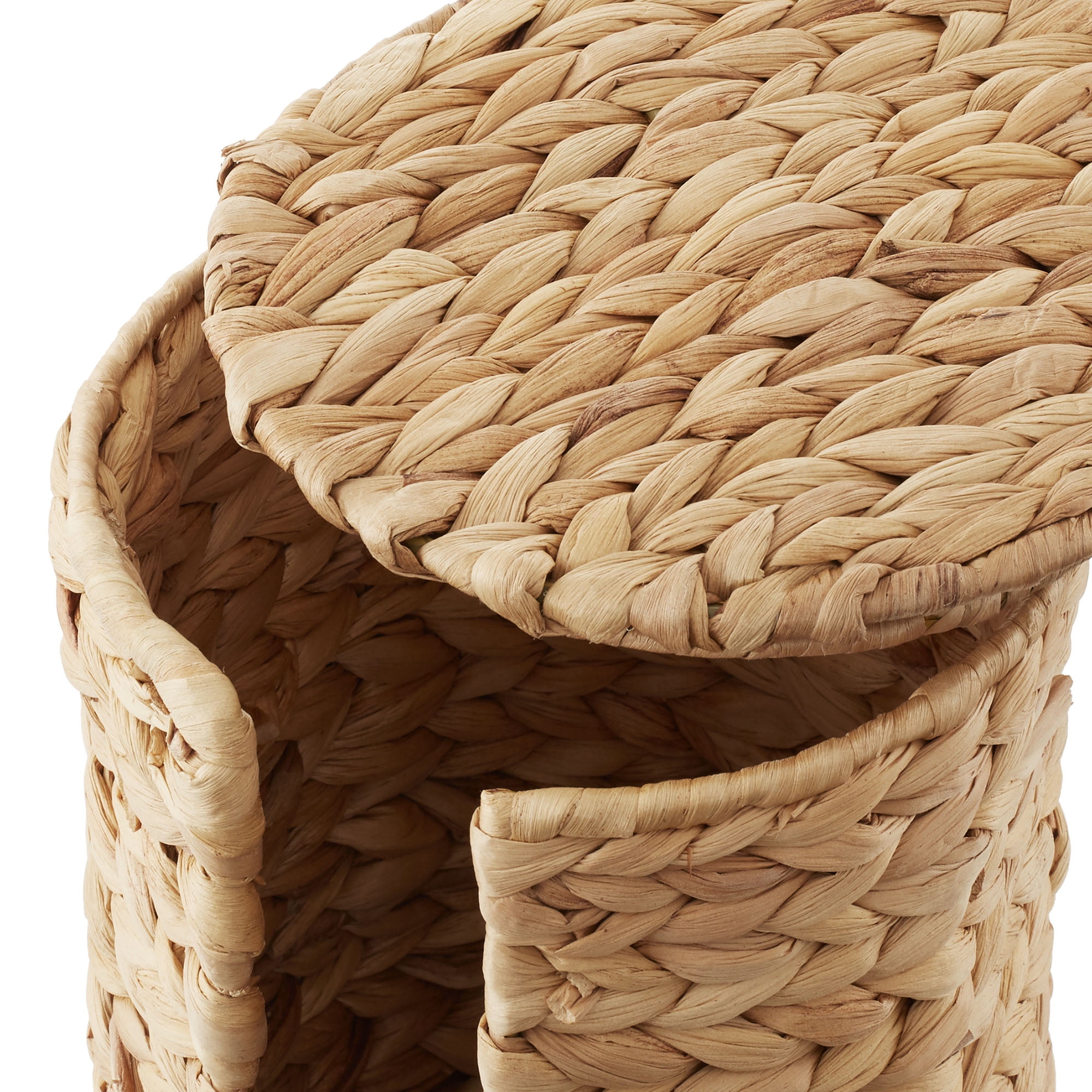 Casafield Toilet Paper Roll Holder with Lid - Natural, Fits 3 Rolls, Free Standing Water Hyacinth Bath Tissue Storage Organizer for Bathroom