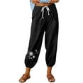 thumbnail image 1 of VEKDONE Womens Linen Long Pants Black L, 1 of 6