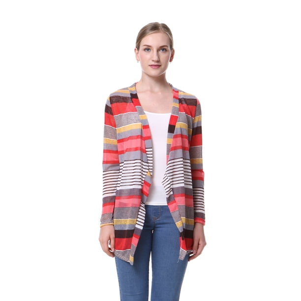 Cable casual Capa de punto Cardigan Estampado geométrico Drape Front Abanopi Rojo S