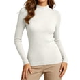 thumbnail image 2 of Xaqiouau Long Sleeve Sweater for Women Solid Color Mock Neck Vertical Rib Knit Slim Fit Stretchy Pullover Fall Soft Breathable Daily Inner Layer Basic Tops White XXL, 2 of 9