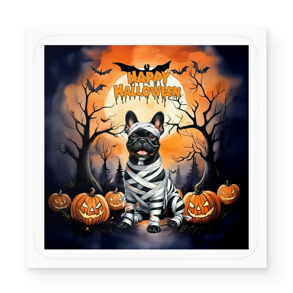 Mummy French Bulldog Happy Halloween with Pumpkins Bats Spooky Fun Vinyl Sticker Dog Lover Gifts Waterproof Decal Art Decor - 00019