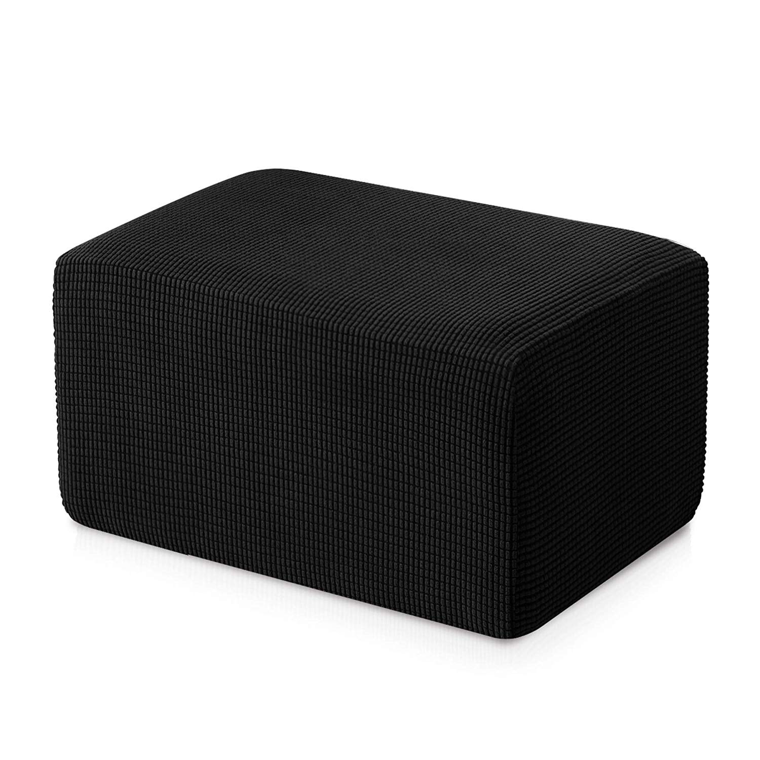 Subtrex Stretch Textured Grid Oversized Ottoman Slipcover, Black