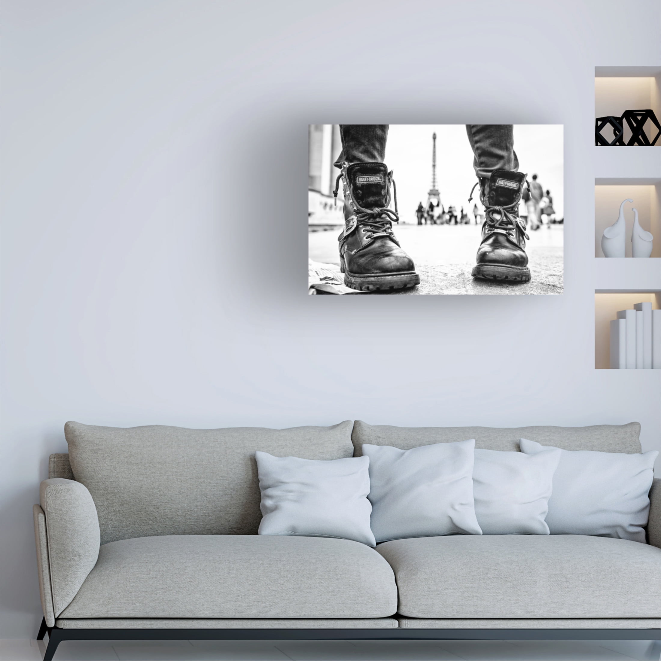 Canvas Wall Art - Mike Franks 'Biker Boots In Paris' Wall Art for Living Room, Bedroom, or Office D?cor by Trademark Fine Art - 19 x 12 Inches