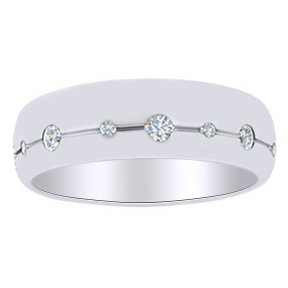 AFFY Round Cut White Natural Diamond Men's Band Ring In 14K Solid White Gold (0.5 Ct)