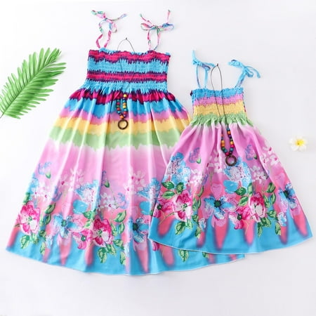

women Christmas pajamas for family matching outfits son daughter sets soft Multi-color Mommy And Me Clothes Rainbow Sling Dress Boho Beach Mother Daughter Dresses Fami