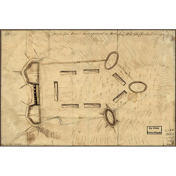 24"x36" Gallery Poster, map general Howe's camp on Bunker Hill June 1775