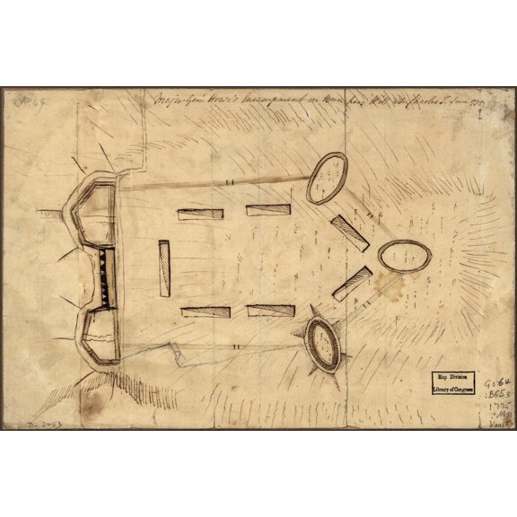 24"x36" Gallery Poster, map general Howe's camp on Bunker Hill June 1775