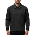 thumbnail image 5 of Domuza Mens Fake Two Pieces Polo Sweatshirt Fall Winter Stylish Casual Loose Long Sleeves Lapel Pullover Top Black 3XL, 5 of 5