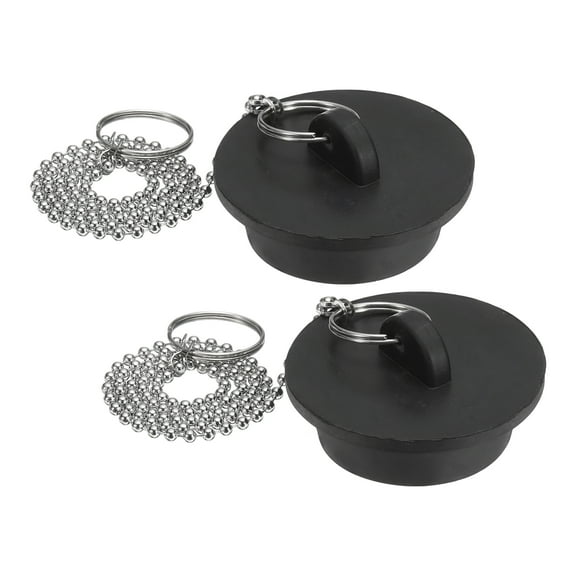 2Pcs Tub Stoppers, Rubber Bathtub Stoppers 1-5/8" Kitchen Sink Drain Stopper, Black
