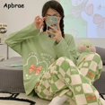 thumbnail image 2 of Pijamas de algodón con dibujos animados para mujer, ropa de dormir Coreana de manga larga, pantalones largos con cuello redondo, con estampado de conejo bonito, novedad, 2 of 3