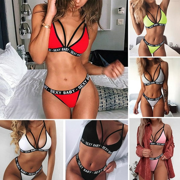 2PCS Sexy Women Letter Print Sports Underwear Panties Bra Set