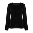 thumbnail image 4 of Mifsaly Velvet Tops for Women Pleated Business Velour Shirt Crewneck Long Sleeve Elegant Blouse Straight Shoulder Work T-Shirts Casual Trendy Vintage Pullover with Smocked Cuffs Black L, 4 of 9