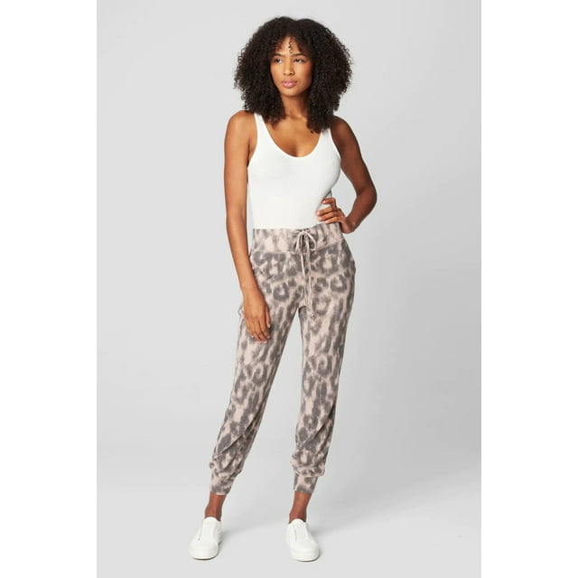Blank NYC Leopard Print Joggers In Soft N'Easy Fuzzy Pink/Grey Size XS