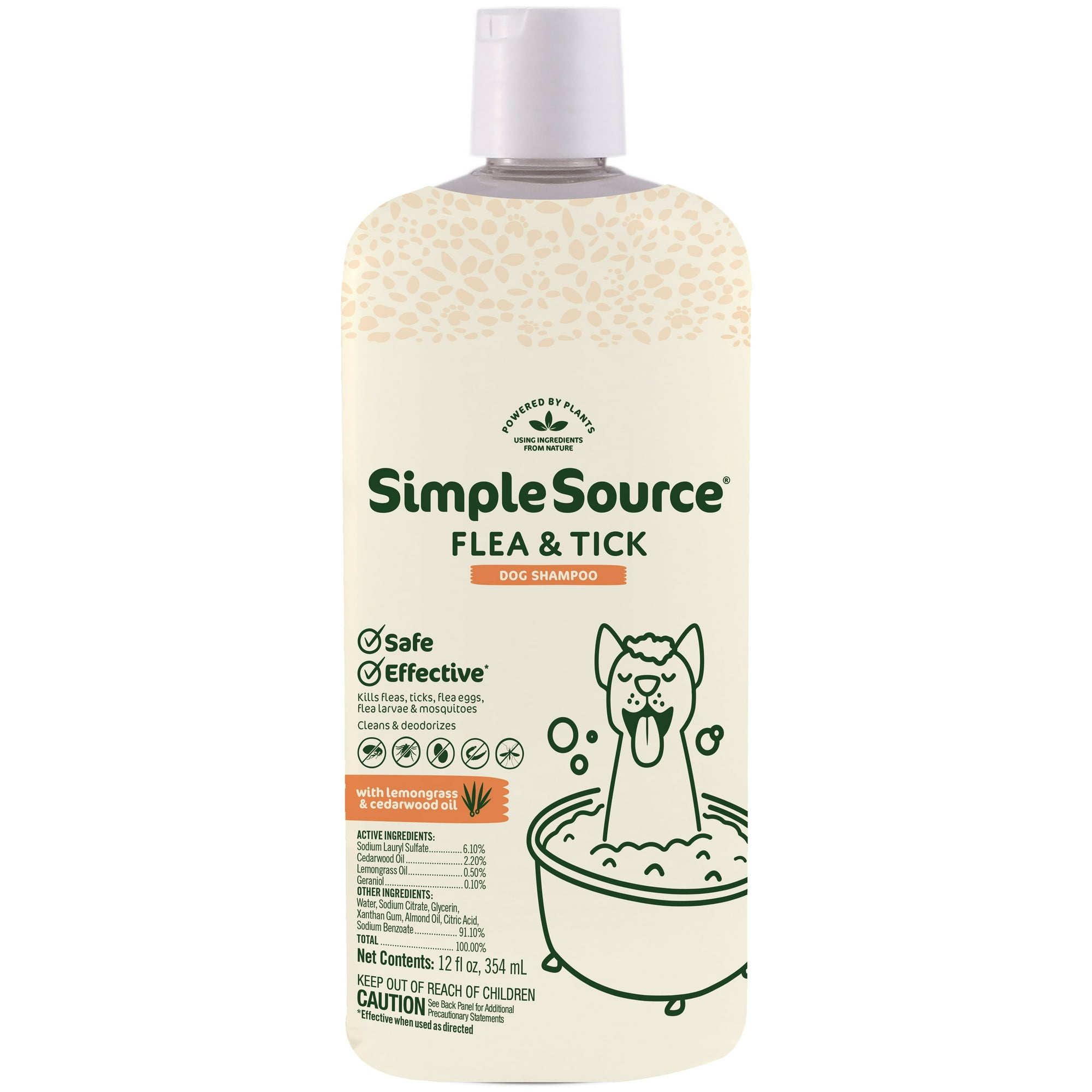 SimpleSource® Flea & Tick Shampoo for Dogs, Kills Fleas, Flea Eggs, Flea Larvae, & Ticks, & Mosquitos, Cleans & Deodorizes, 12oz Bottle