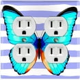 thumbnail image 1 of Metal Light Switch Plate Cover Unique Teal Butterfly Purple Stripes BUT031, 1 of 13